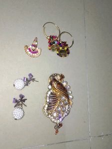 Lavender Bow Pearl Earring, Broach, Balaji Pendant