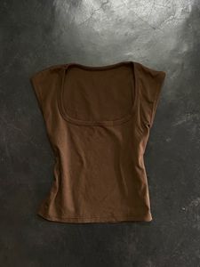 Brown Square Neck Basic Top