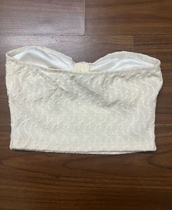 Cream Textured Bandeau Tube Top - Si