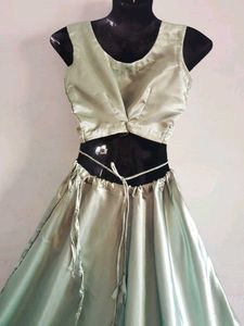 Elegant Sage Green Skirt and Crop Top Set