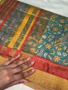 Vibrant Striped &amp; Floral Saree