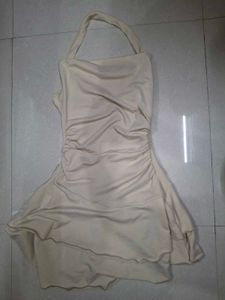 Elegant Cream Halter Neck Dress