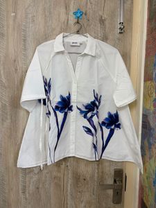 White Floral Print Button-Up Shirt
