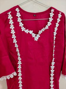 Reyon Pink Kurta Set with Lace