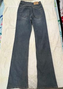 Dark Grey Washed Flared Jeans(High Waist)