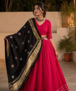 Vibrant Pink Lehenga Choli with Black Dupatta