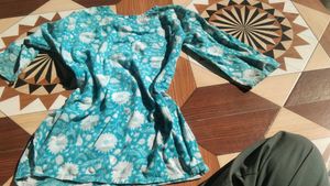 Teal Floral Print Kurta