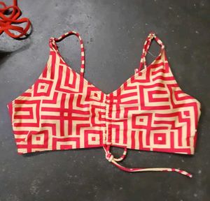 Stylish Red &amp; Tan Geo Print Bikini Set
