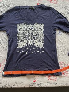 Navy Blue Graphic Print Long Sleeve Top
