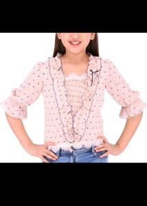 Sheer Heart Print Blouse with Ruffles