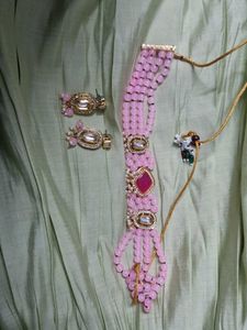 Elegant Pink Beaded Necklace & Earring Set