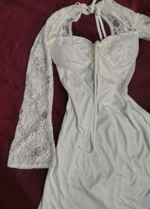 Backless Corset Lace Trim Off-White dress