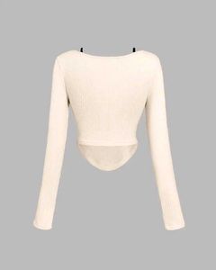 Ribbed Long Sleeve Top with Bow Detail