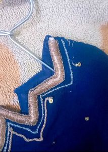 Stunning Navy Blue Kurta Set with Gold Embellishme