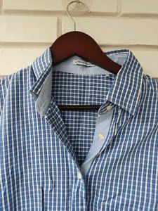 Blue Gingham Button-Up Shirt