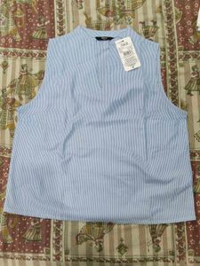 Light Blue Striped Sleeveless Top