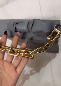 Charles &amp; Keith Grey Handbag with Gold Chain