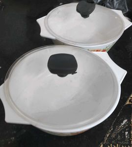 Set of 2 Borosil White Serving Bowls with Lids