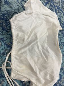 Divided White Ribbed Tie-Up Top