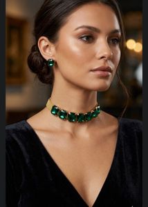 New Emerald Choker Necklace & Earring Set