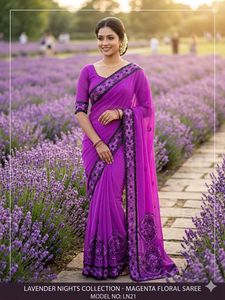Vibrant Magenta Floral Embroidered Saree