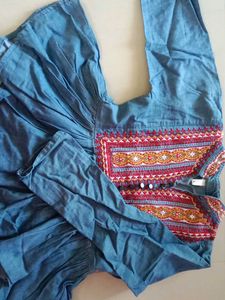 Embroidered Denim Look Top