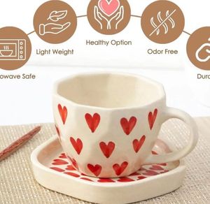 Hand-Painted Heart Tea Cup & Saucer Set