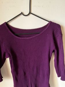Purple Ribbed 3/4 Sleeve Top
