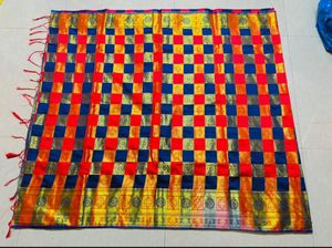 Vibrant Checkered Silk Blend Saree