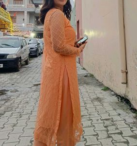 Elegant Peach Kurta Set with Dupatta