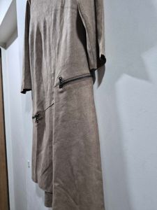 Taupe Suede-like Midi Dress with Zippers polyester