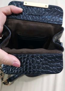 Maria Kurki Black Croc Embossed Crossbody Bag