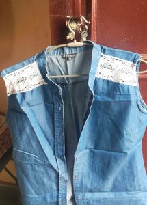 Denim Sleeveless Top with Lace