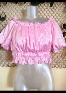 Pink Puff Sleeve Off-Shoulder Top