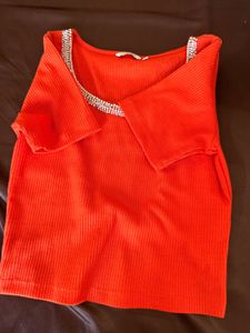 Sparkly Orange Ribbed Top