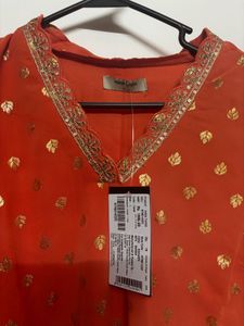 Embroidered Orange Kurta
