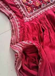 Embroidered Nyra Cut Redish Mehrun Kurta