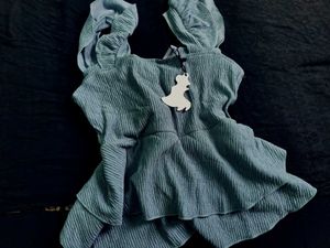 Chic Blue Textured Top with Ruffles