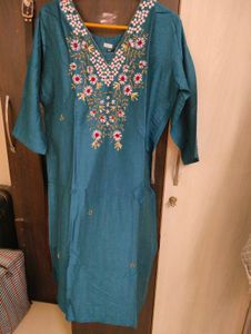 💙 Elegant Teal Blue Embroidered Kurti 💙