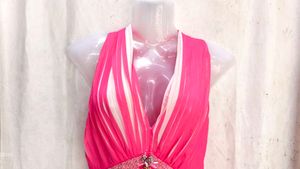 Stunning Pink Pleated Halter Neck Dress