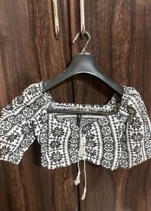Boho Black & White Floral Crop Top