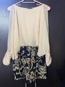 Sheer Sleeve Sequin butterfly top dress