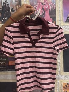 Striped Collared Crop Top