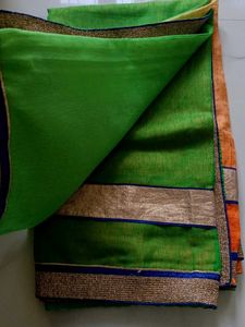 Vibrant Green Saree with Embellished Border
