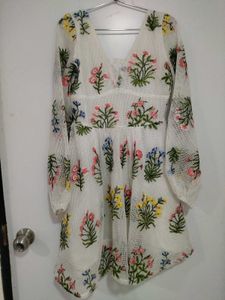 Floral Embroidered White Mini Dress