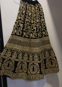 dark blue velvet fabric & Gold Embroidered Lehenge