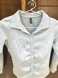 Stylish Light Blue Ruched Shirt