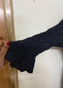 Navy Blue Micro-Dot Printed Dress