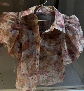 Sheer Floral Puff Sleeve Blouse