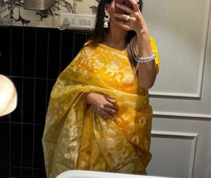 Stunning Yellow Silk Saree with Goldwork